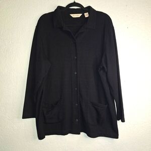 Bechamel Cardigan Sweater Womens XL Black Button Up Stretch Pockets